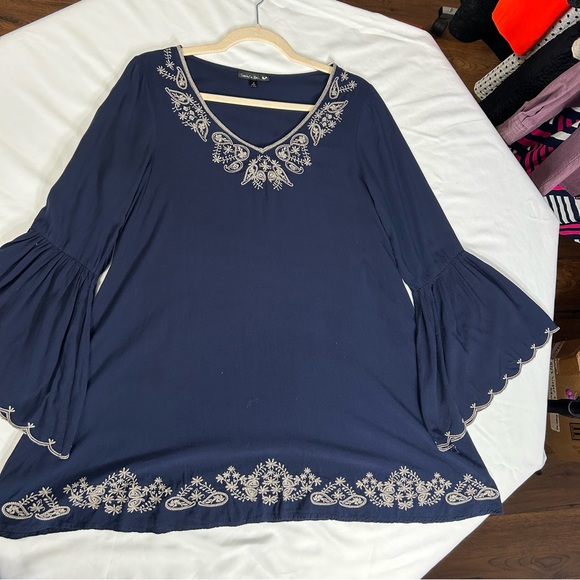 Double Zero Hippie Boho Embroidered Bohemian 70's Bell Sleeve Tunic Blouse Sz S - Picture 4 of 12